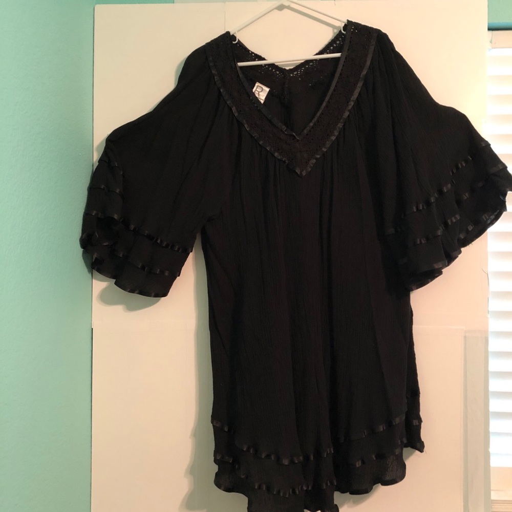 Black gauze swim suit cover up
